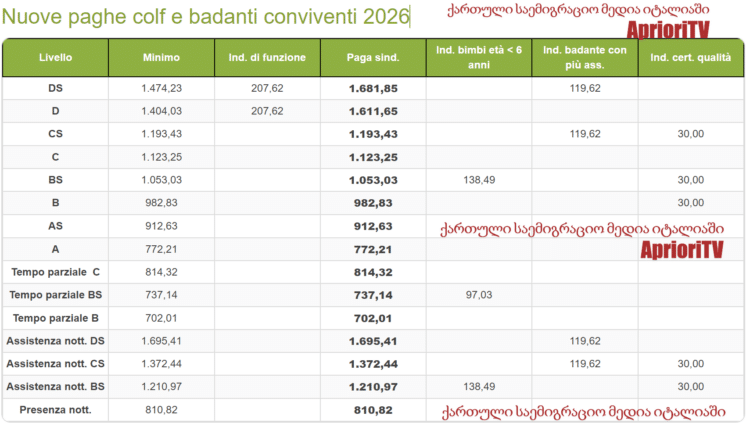 დიასახლისებისა და მომვლელების ხელფასები 2026 წლის იანვრიდან